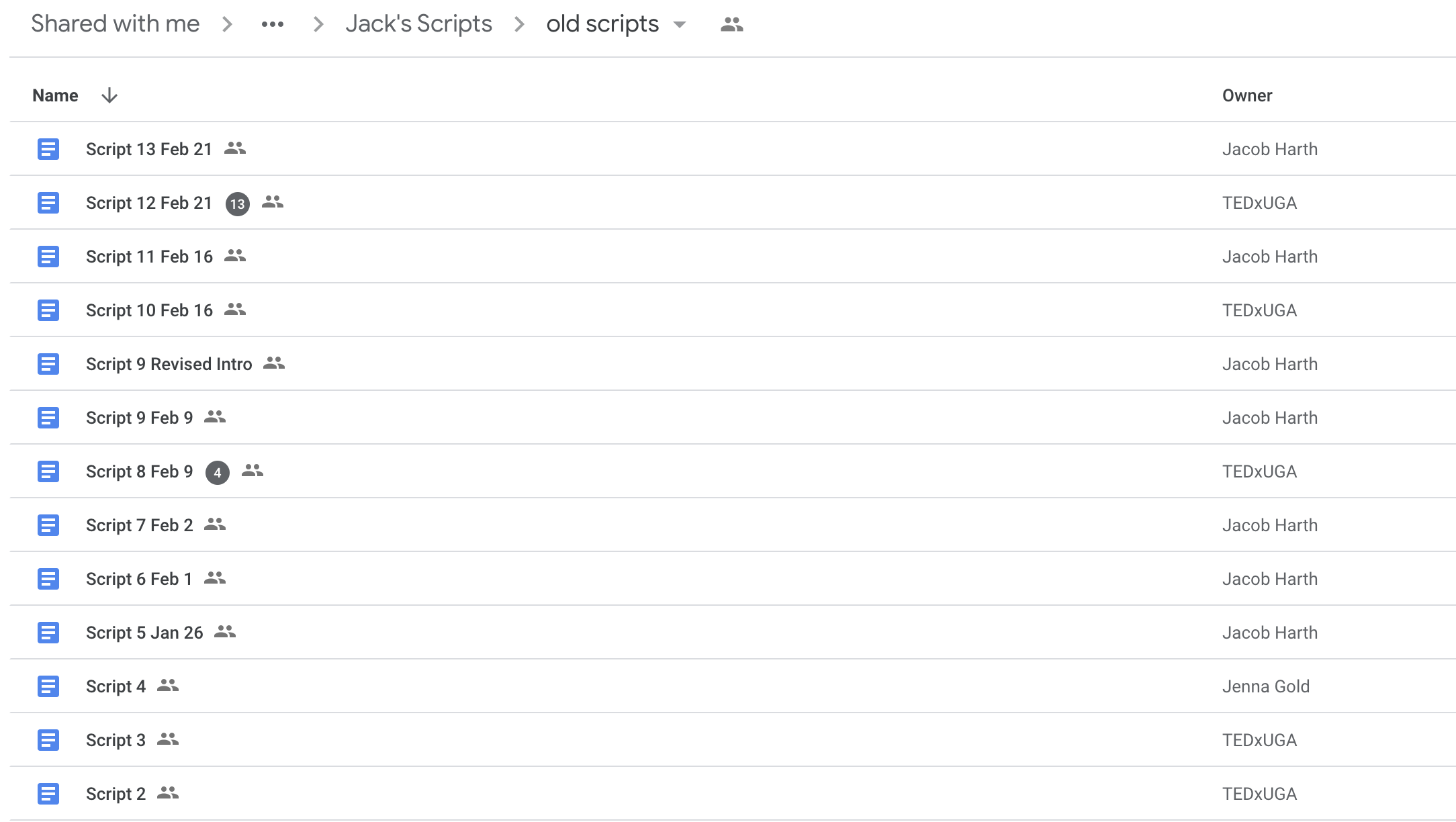 A list of all of Jack's scripts